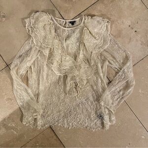 Zara Lace Ruffle Blouse - Cream